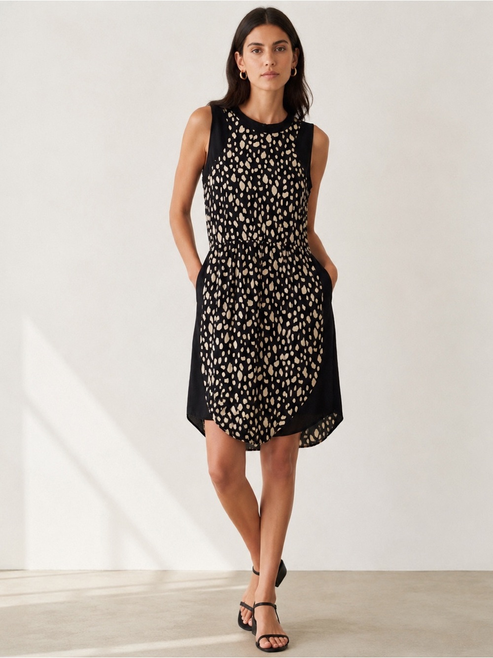 Sea New York Black and Cream silk spotted sleeves dress, size 2